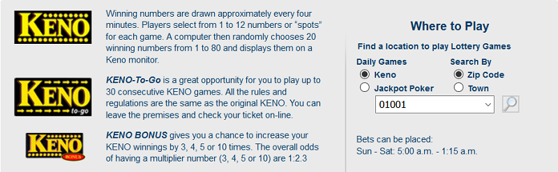 Mass state lottery keno to go